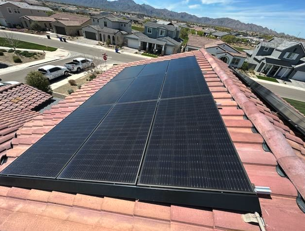 Rooftop solar panel array cleaned in a Phoenix neighborhood