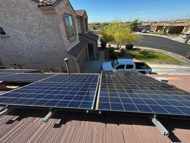 Solar panel cleaning on a two-story Phoenix Valley home